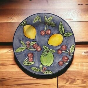 Inspirado Dinner Plate 11" Lemon Cherry Apple Ceramic Multicolored Farmhouse VG